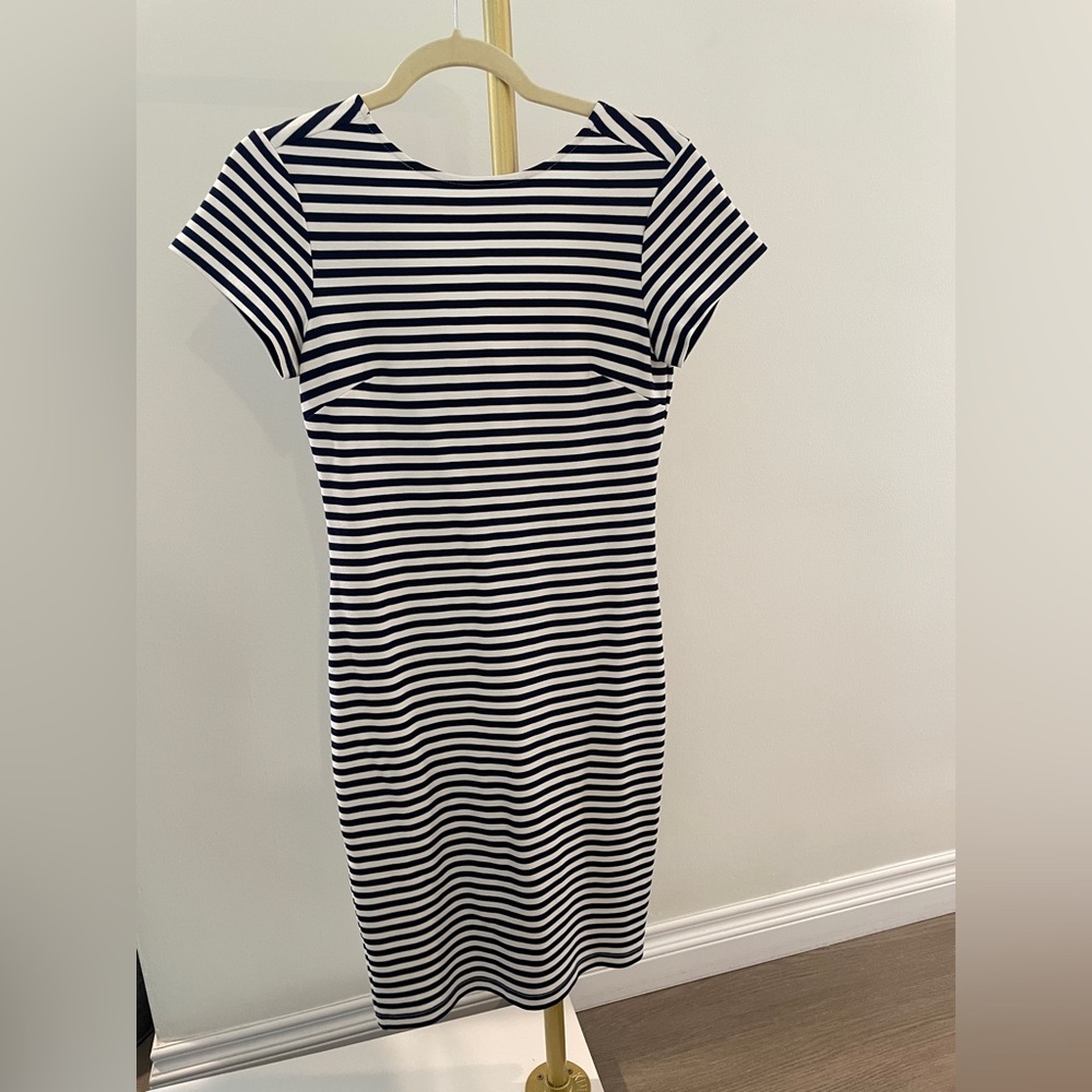 Felicity & Coco Navy and White Striped Midi Dress